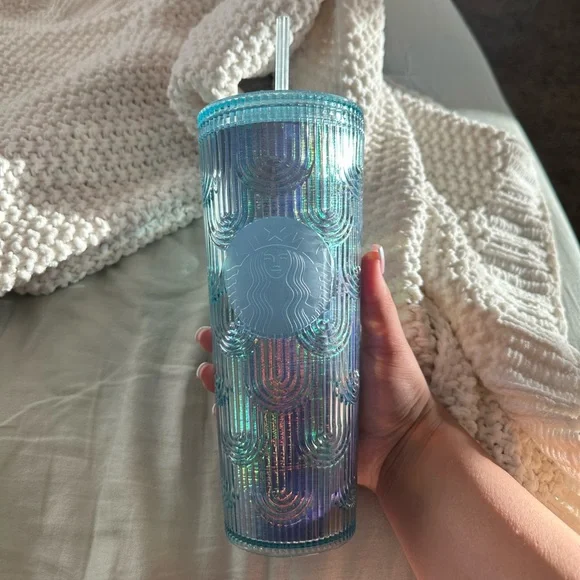 Half rainbow blue Starbucks cup